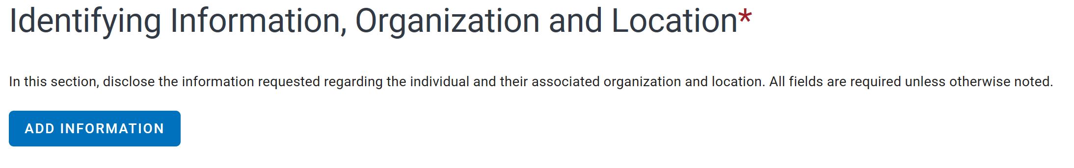 Identifying Information, Organization and Location start
